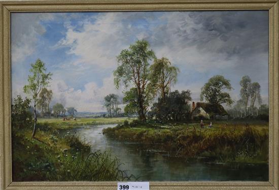 L. Richards, oil on canvas, River landscape, signed, 40 x 60cm